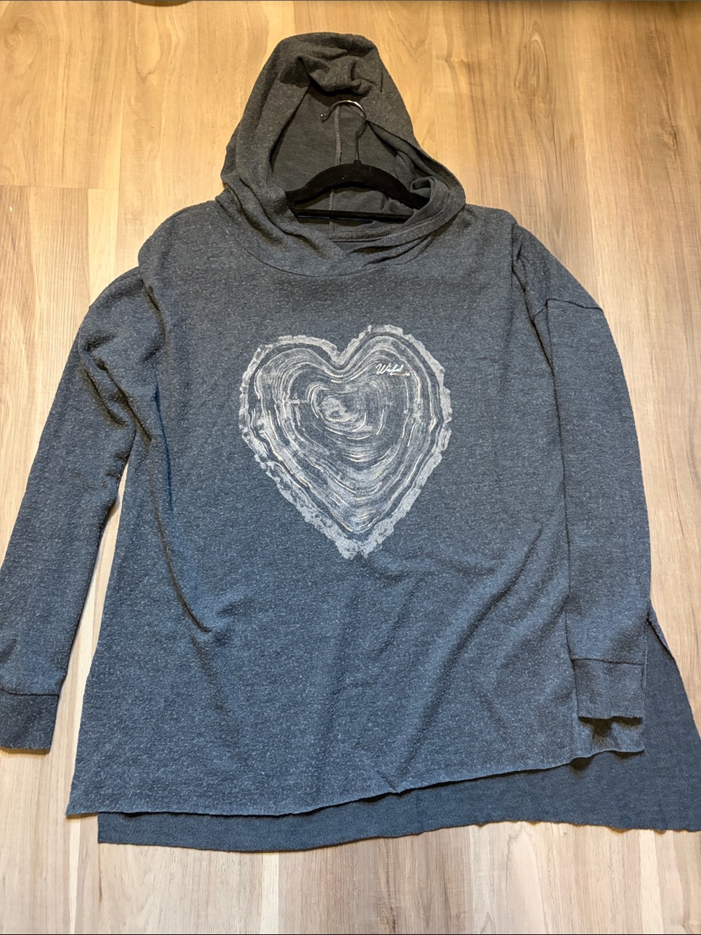 AE soft and sexy plush Charcoal Hooded Top with Heart Graphic